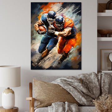 Orange Football Energetic Tackles - Football Canvas Wall Art